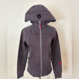 Lululemon Vintage Scuba Hoodie Gray Raw Hem Zip Jacket Size 6